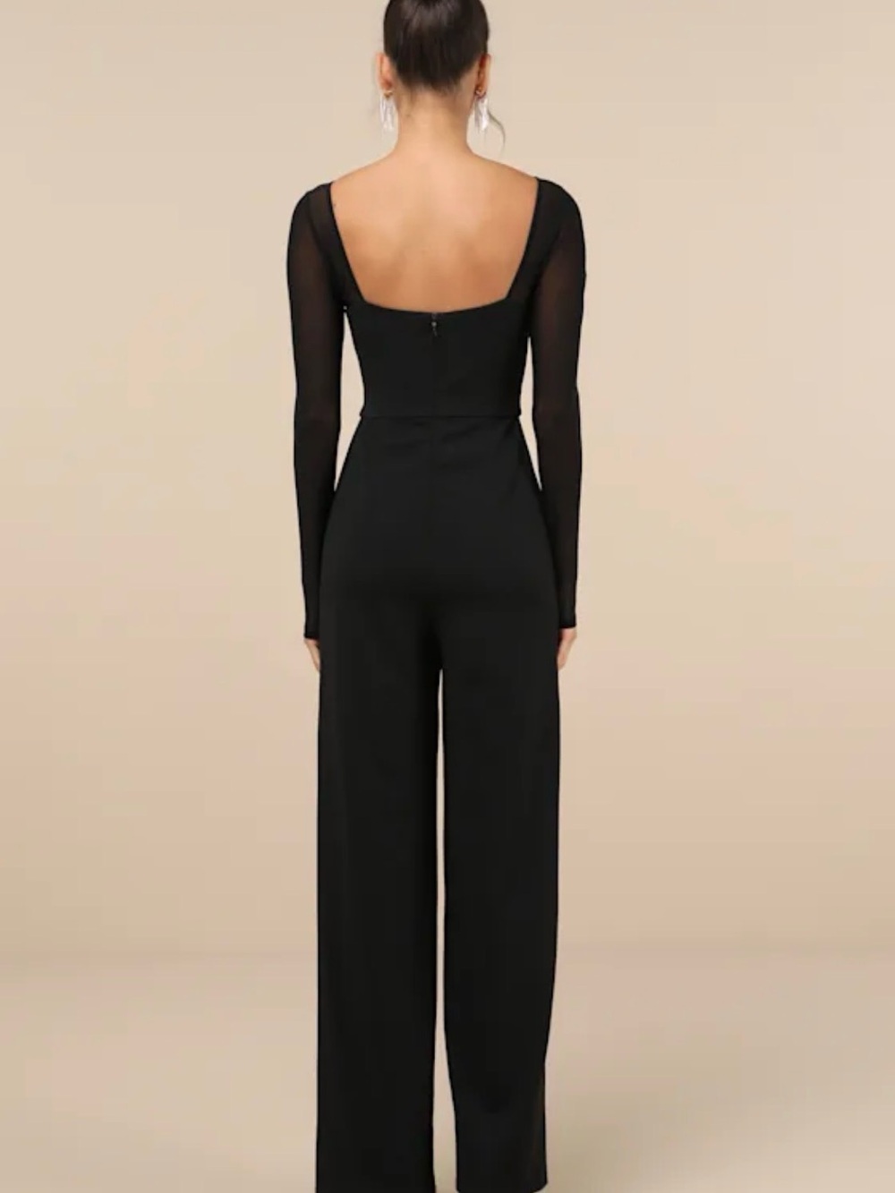 Lulus Lovingly Yours Black Mesh Long Sleeve Jumpsuit Size XS NEW w/ Tag - Picture 3 of 6